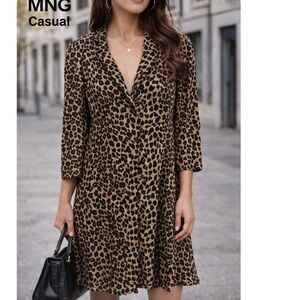 Mango Leopard Print Women’s Midi Dress Size 8 Tie Back